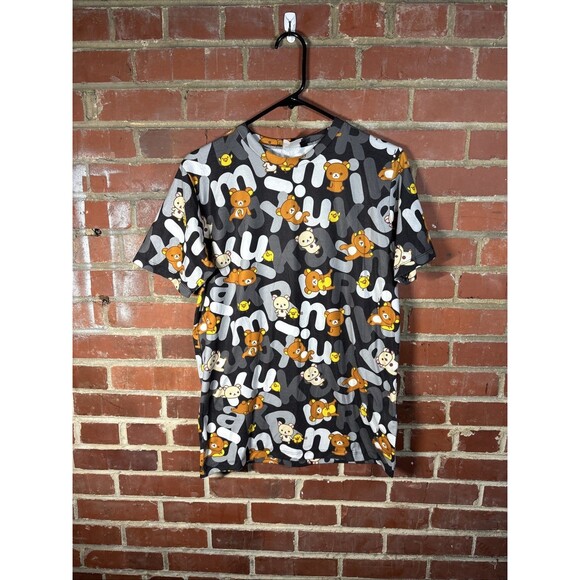 JapanLA 2016 Rilakkuma Alphabet Black Colorway Shirt USA Made AOP Adult Small - Picture 1 of 6